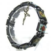 Magnetic Hematite Religious Sealed Icon Bracelet with Crucifix 7.8inch